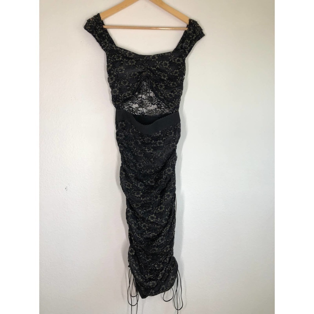 For Love And Lemons Joanna  Dress Gold Metallic Stretch NWT S - Picture 5 of 10